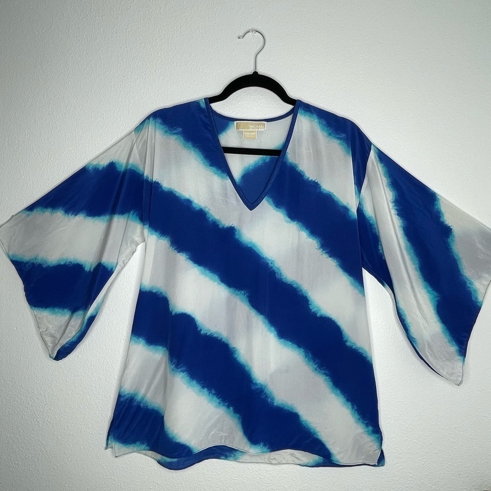Michael Kors Silk Blouse Tie Dye Stripe Print Size Small Petite